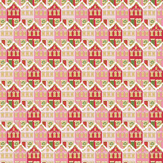 Claus and Co, Christmas Houses with Sparkle, SC17742 Red, Sold by the 1/2 Yard, PREORDER!