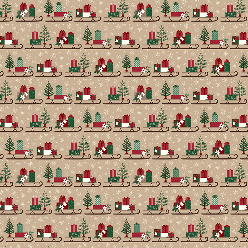 Christmas Time, Sleds C17822 Tan, Sold by the 1/2 Yard, PREORDER - Good Vibes Quilt Shop