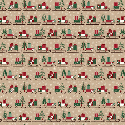 Christmas Time, Sleds C17822 Tan, Sold by the 1/2 Yard, PREORDER - Good Vibes Quilt Shop