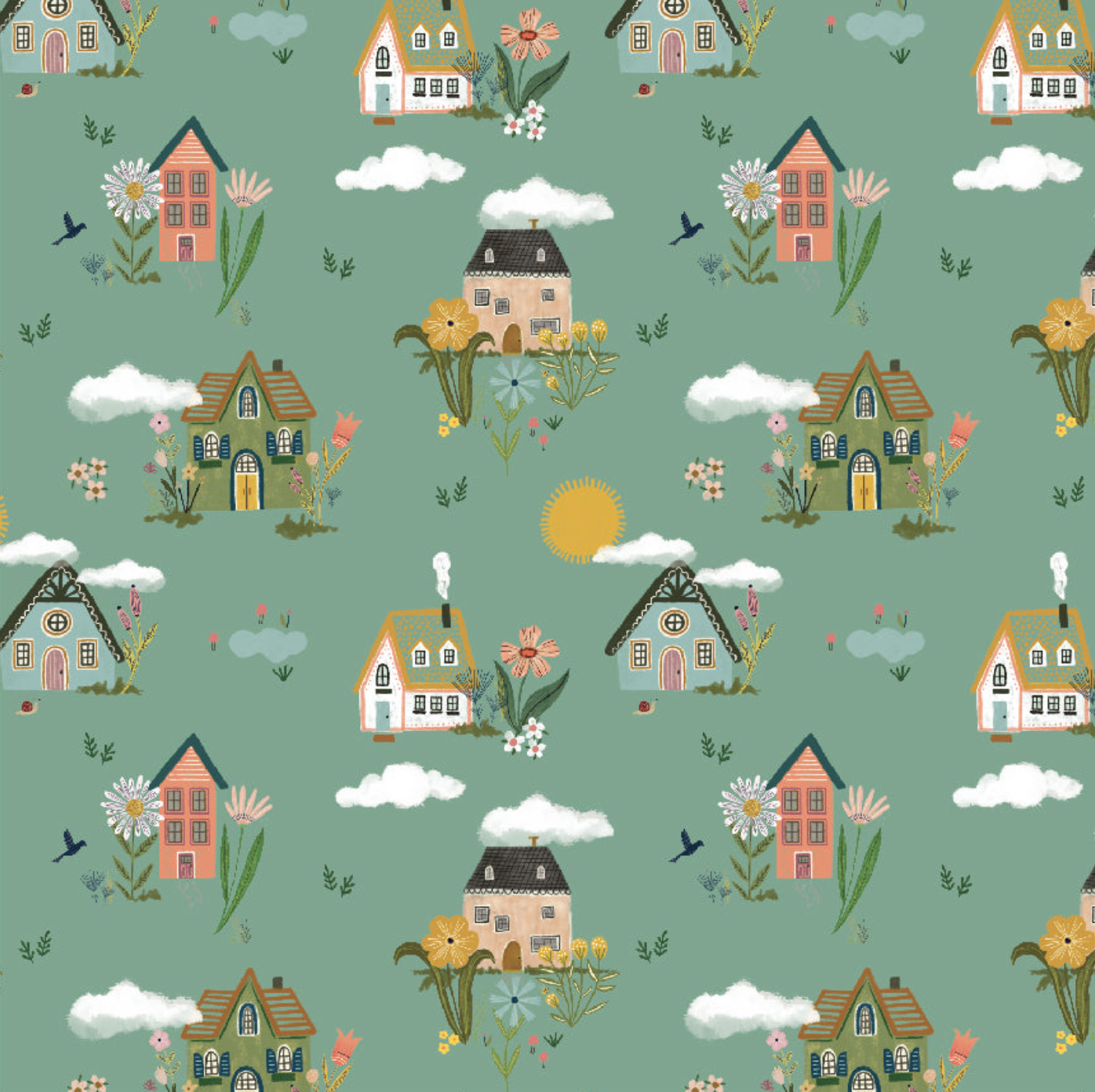 Cottage Charm, Cottage Garden, Teal, CH24743, sold by the 1/2 yard, *PREORDER