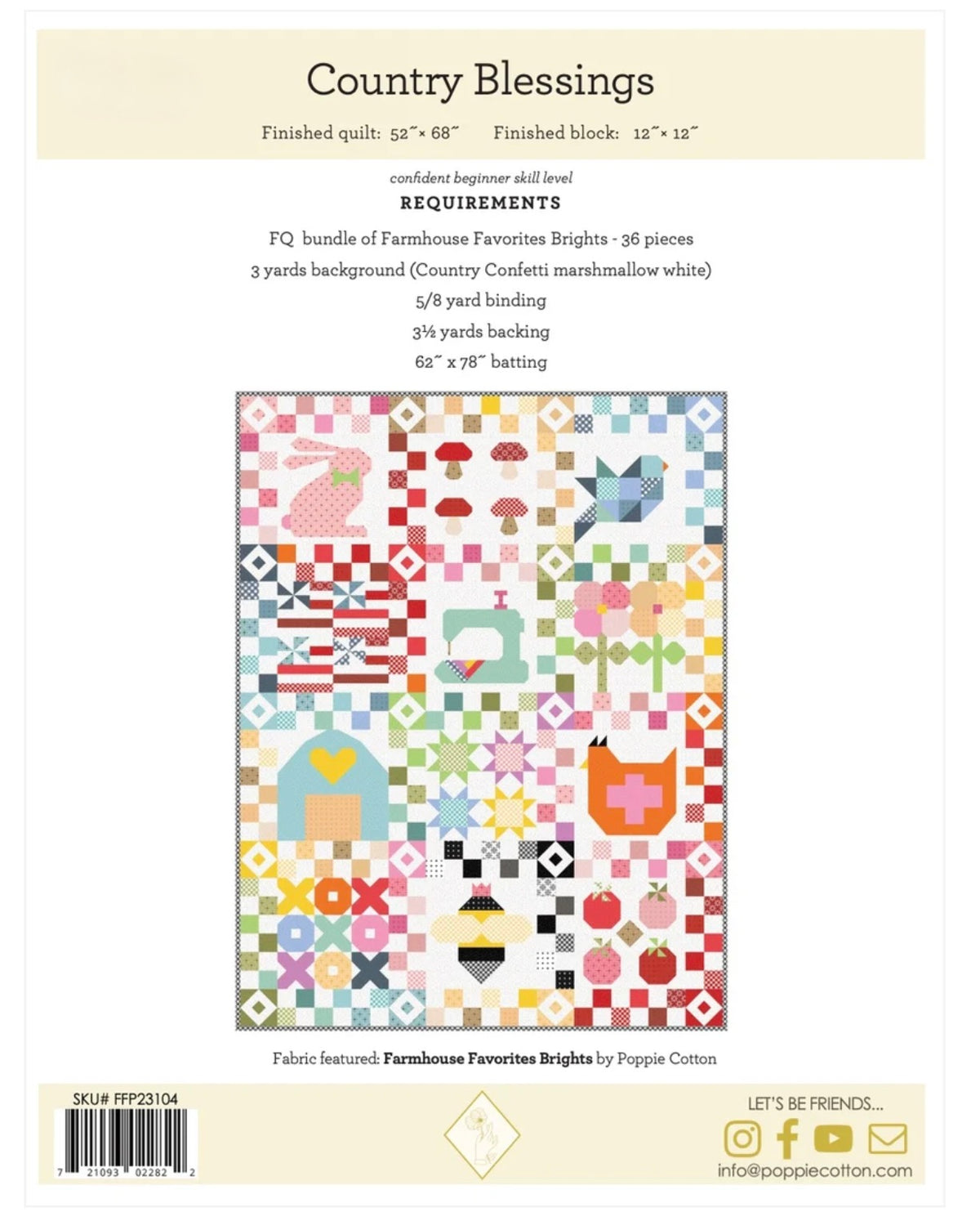 Country Blessings Block of the Month Quilt Pattern by Poppie Cotton | Farmhouse Favorites