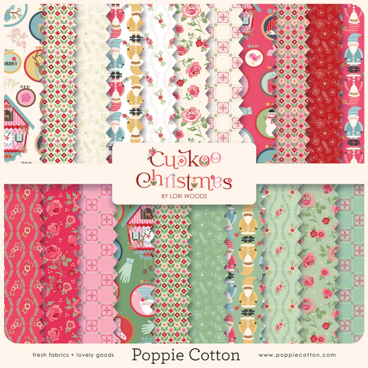 Cuckoo Christmas 10" Precut Squares by Lori Woods for Poppie Cotton | 42 Pieces CH271225 | PREORDER!