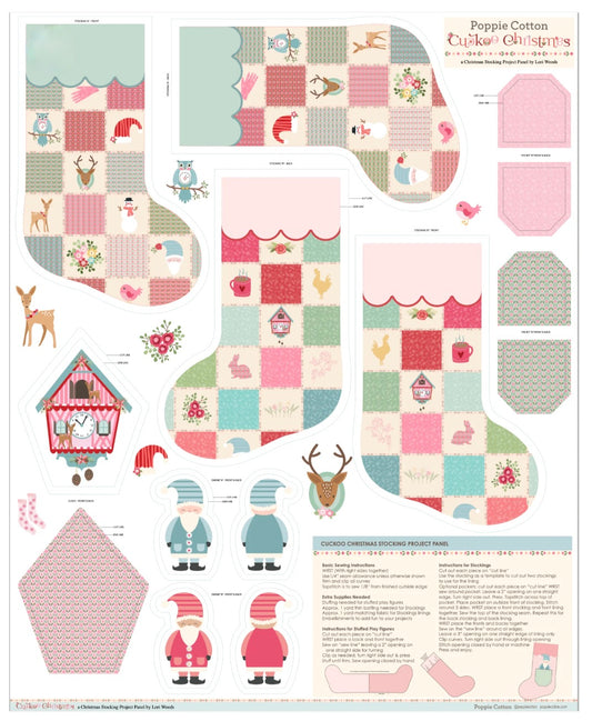 Cuckoo Christmas Stocking Project Panel by Lori Woods for Poppie Cotton CH271222 | PREORDER!