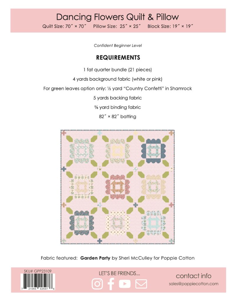 Dancing Flowers Quilt Pattern, for the Garden Picnic Collection