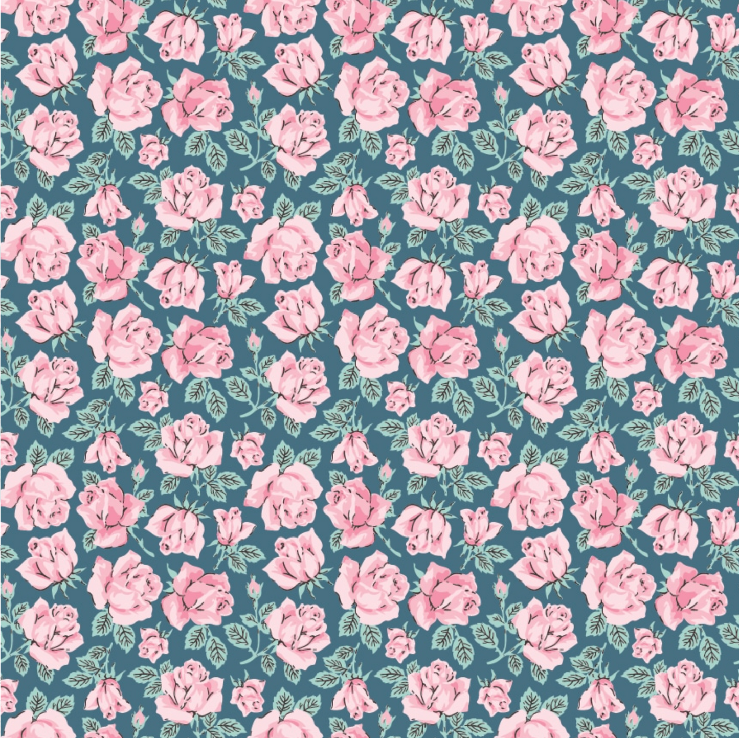 Delightful Department Store Carols Roses Teal DS23205, sold by the 1/2 yard