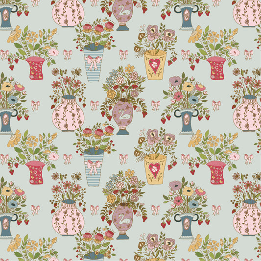 Enchante' Fabric by Jina Barney for Poppie Cotton | Je T'aime Bleu EC271311 | Sold by the 1/2 Yard | PREORDER!