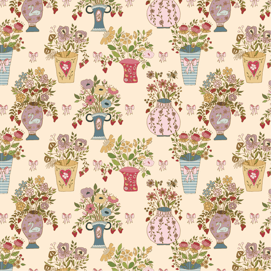 Enchante' Fabric by Jina Barney for Poppie Cotton | Je Taime Creme EC271310 | Sold by the 1/2 Yard | PREORDER!