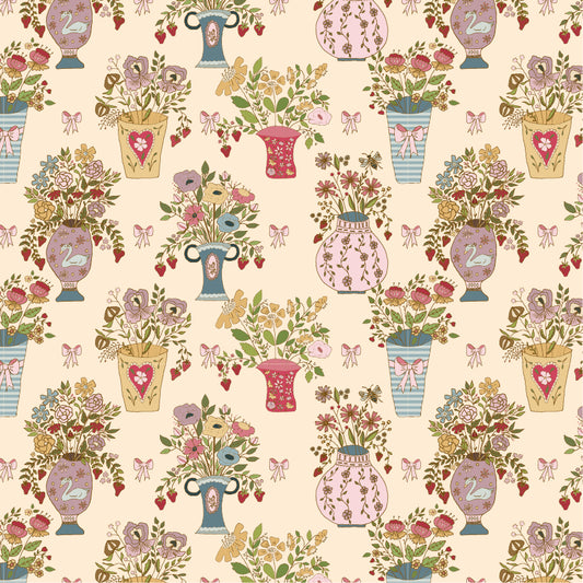 Enchante' Fabric by Jina Barney for Poppie Cotton | Je Taime Creme EC271310 | Sold by the 1/2 Yard | PREORDER!