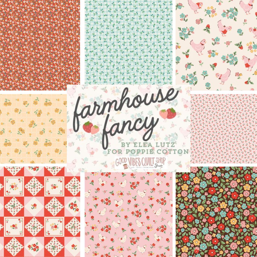 Farmhouse Fancy Fabric by Poppie Cotton, Country Flowers Pink, sku ...