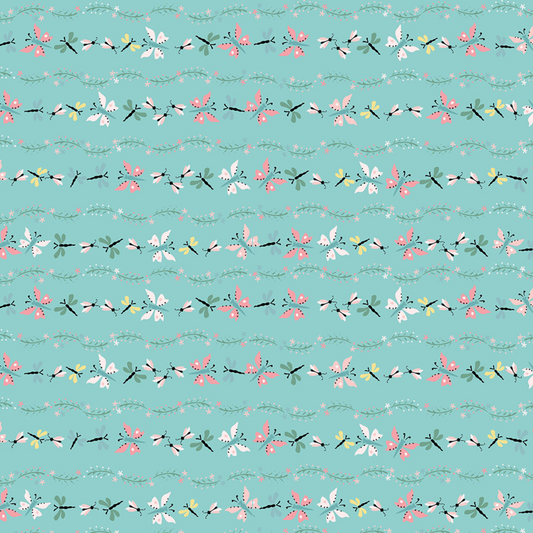 Finding Wonder Fabric, Butterflies and Bugs, Blue, FW24207, sold by the 1/2 yard