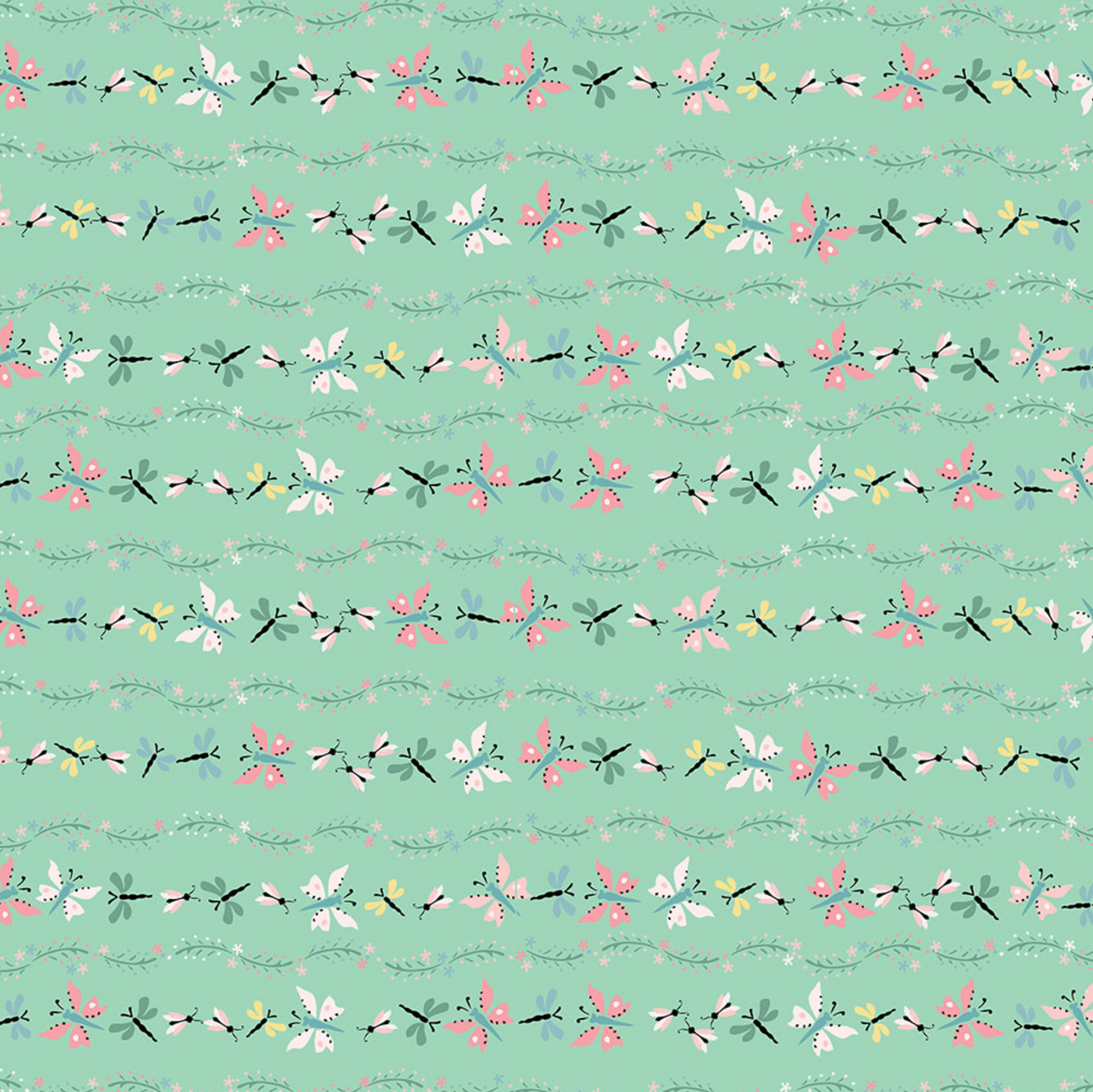 Finding Wonder Fabric, Butterflies and Bugs, Green, FW24206, sold by the 1/2 yard, *PREORDER