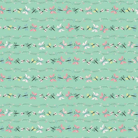 Finding Wonder Fabric, Butterflies and Bugs, Green, FW24206, sold by the 1/2 yard - Good Vibes Quilt Shop