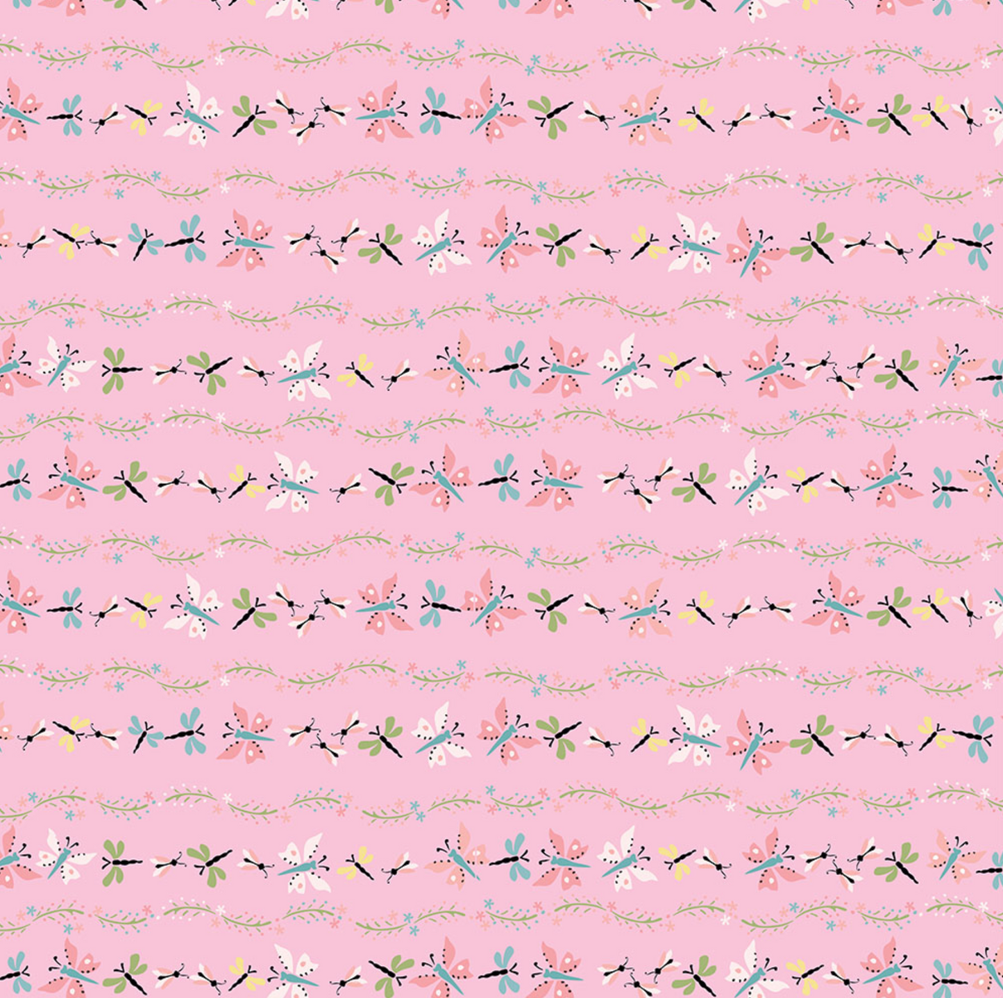 Finding Wonder Fabric, Butterflies and Bugs, Pink, FW24208, sold by the 1/2 yard, *PREORDER
