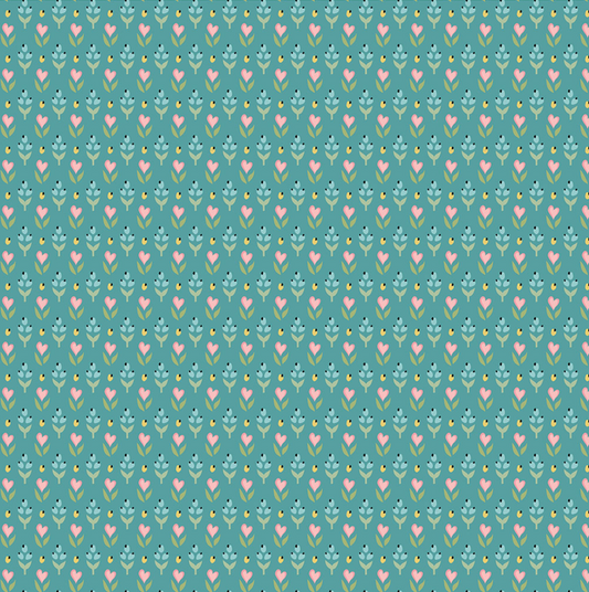 Finding Wonder Fabric, Hearts and Berries, Blue, FW24215, sold by the 1/2 yard, *PREORDER