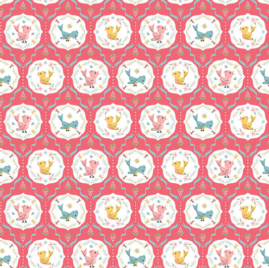 Finding Wonder Fabric, Tweeting, Pink, FW24211, sold by the 1/2 yard, *PREORDER