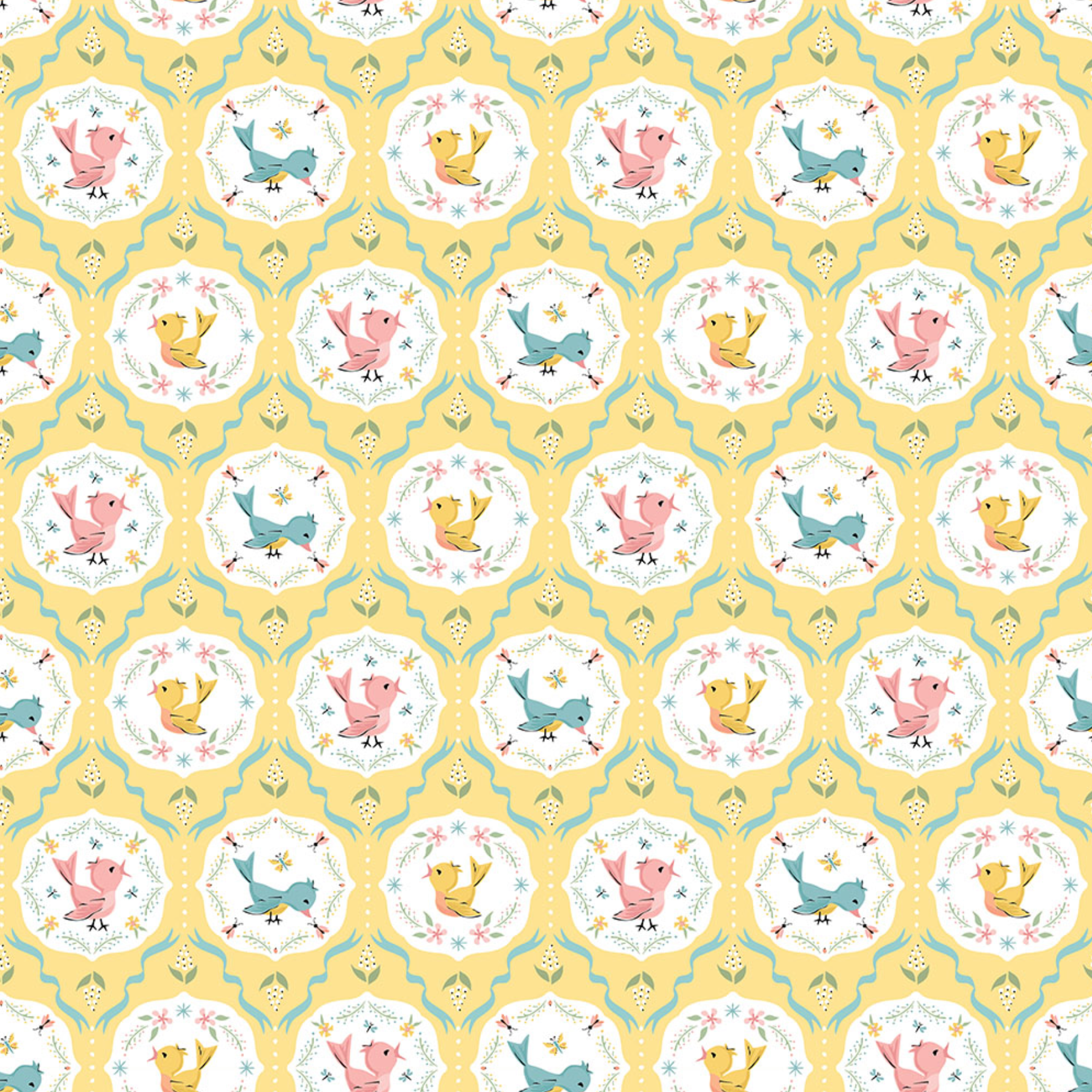 Finding Wonder Fabric, Tweeting, Yellow, FW24210, sold by the 1/2 yard - Good Vibes Quilt Shop