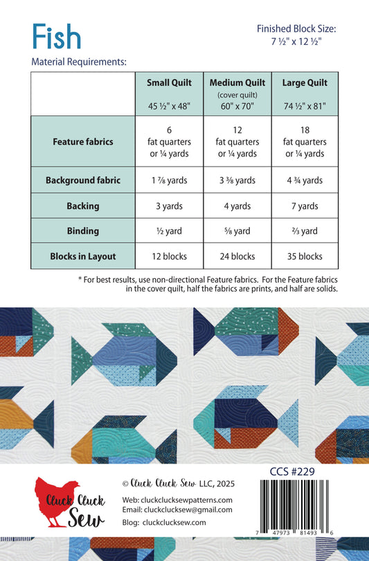 Fish quilt pattern by Cluck Cluck Sew CCS 229 back cover