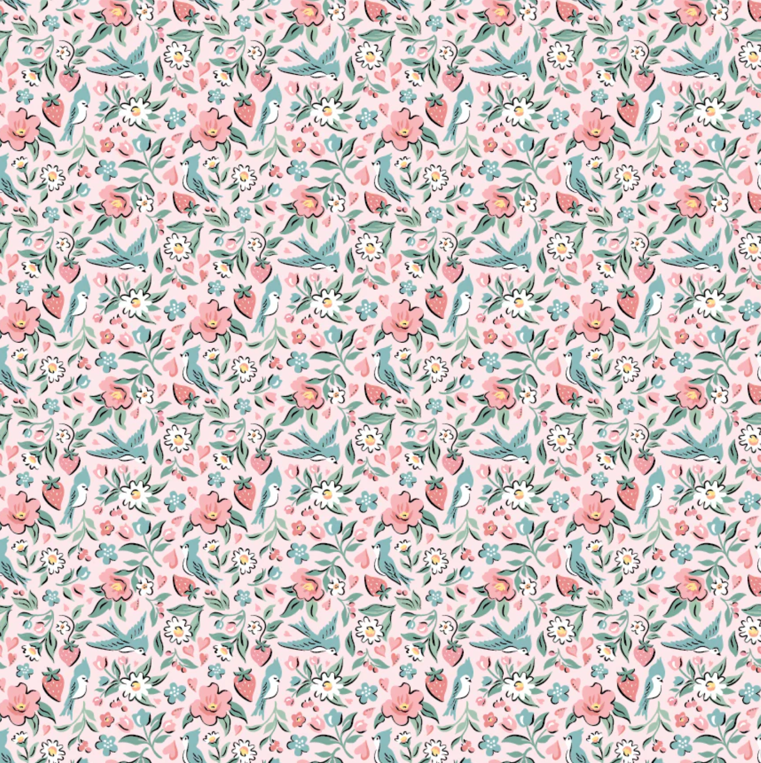 Granny's Sewing Room, Bluebirds & Berries Pink, GS25903, PREORDER! - Good Vibes Quilt Shop