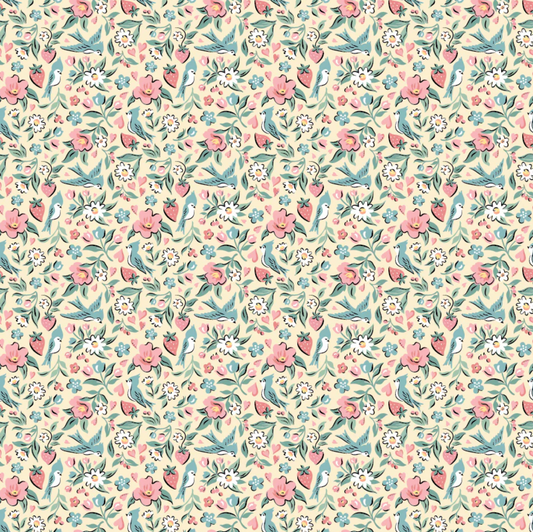 Granny's Sewing Room, Bluebirds & Berries Yellow, GS25901, PREORDER! - Good Vibes Quilt Shop