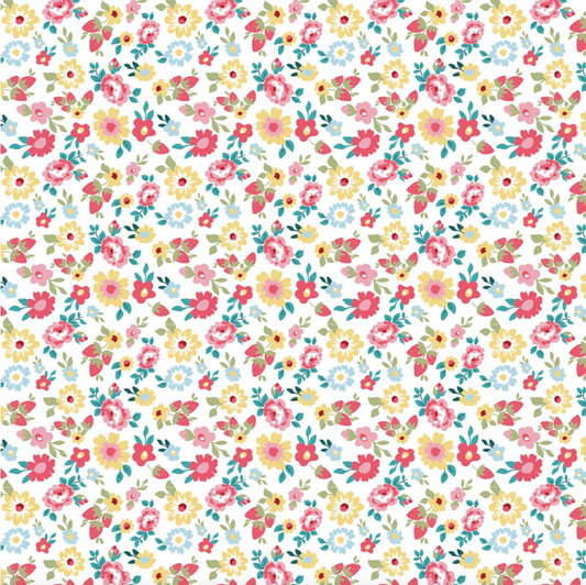 Hopscotch and Freckles, HF21915, Hopscotch Floral, White, sold by the 1/2 yard