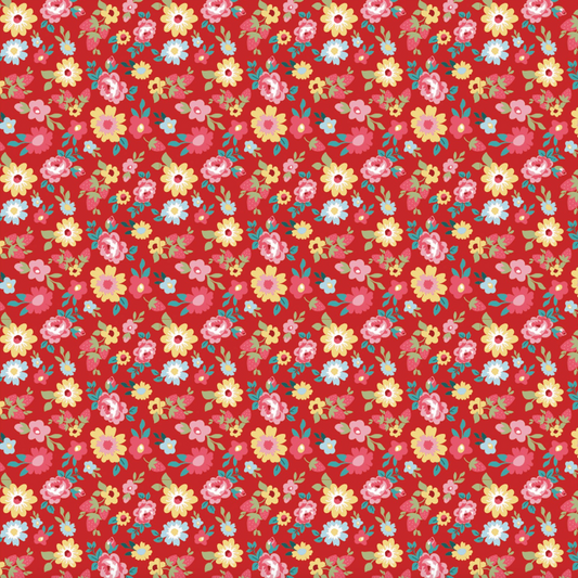 Hopscotch and Freckles, HF21916, Hopscotch Floral, Red, sold by the 1/2 yard