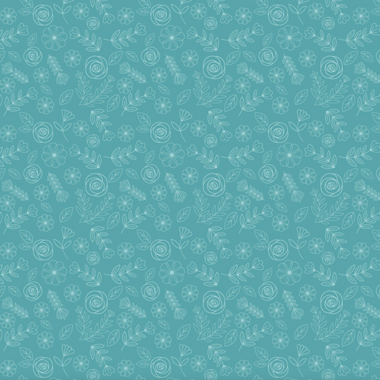 Hopscotch and Freckles, HF21920, Pickin Posies, Teal, sold by the 1/2 yard