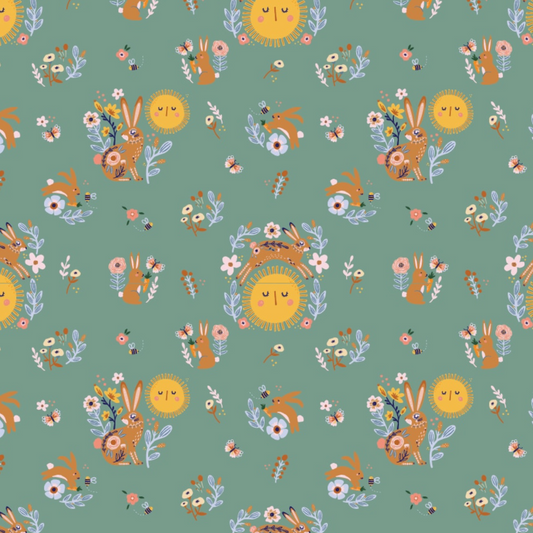 Hide and Seek Sunny Bunnies Green HS23414, sold by the 1/2 yard