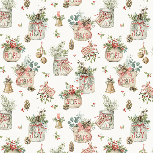 Holiday Spirit, Christmas Toss CD17461 Cream, Sold by the 1/2 Yard, PREORDER