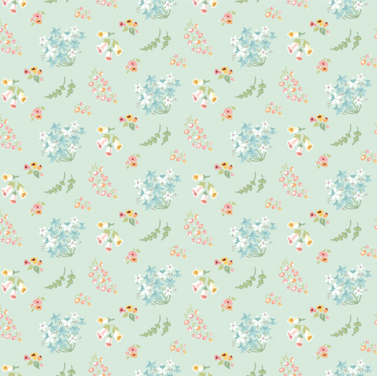 Hollyhock Lane, HL23803, Bloom Mint, sold by the 1/2 yard