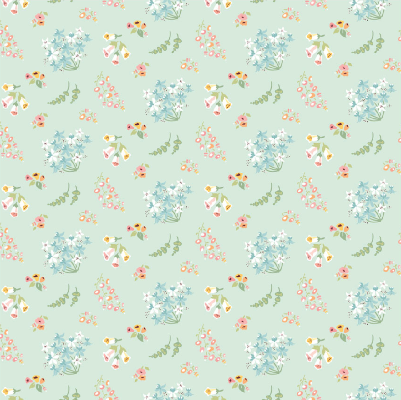 Hollyhock Lane, HL23803, Bloom Mint, sold by the 1/2 yard - Good Vibes Quilt Shop