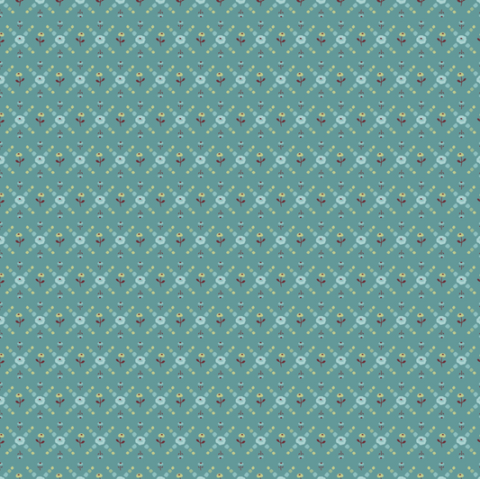 Hollyhock Lane, HL23804, Joy Teal, sold by the 1/2 yard - Good Vibes Quilt Shop