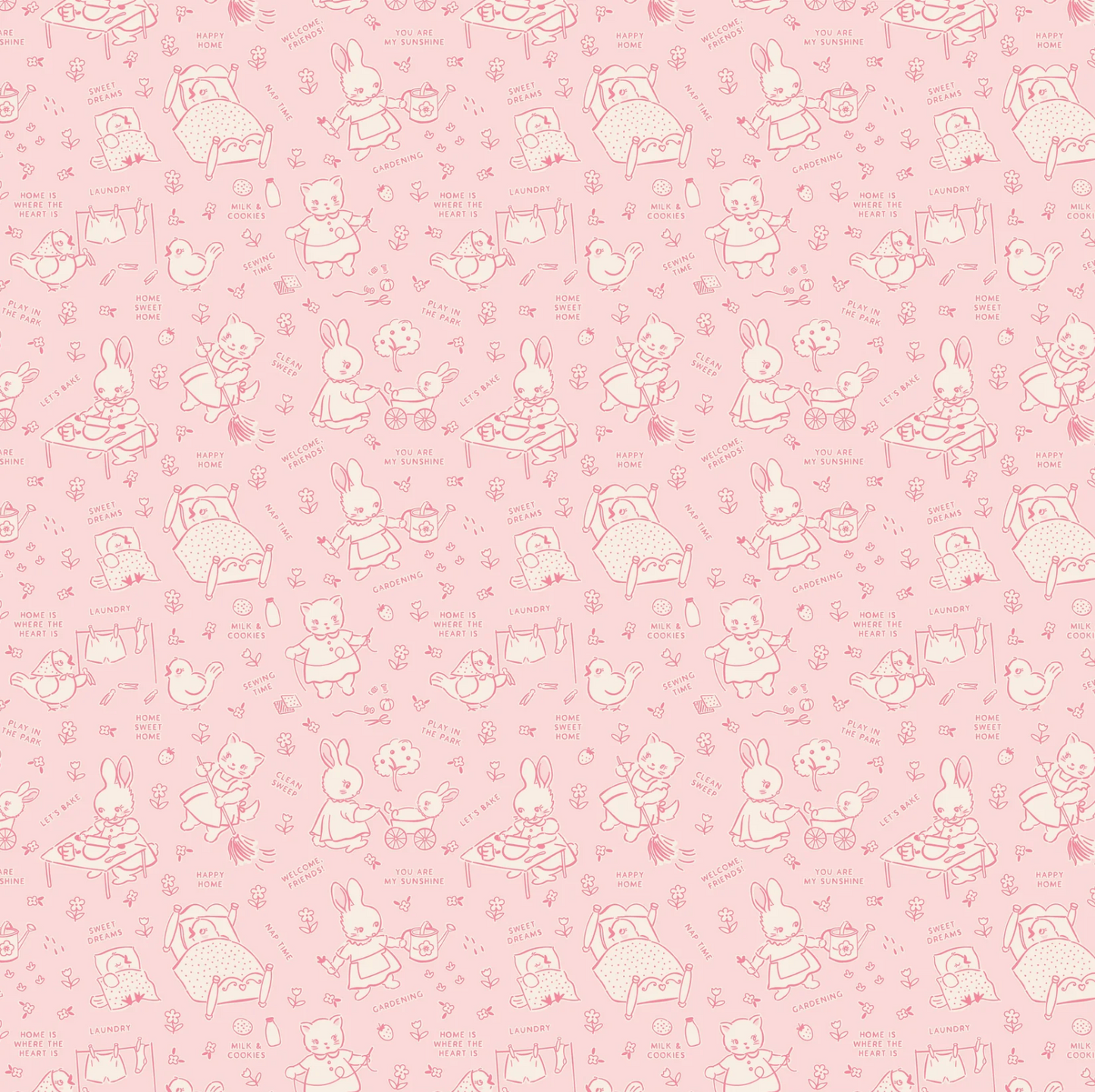 Home Sweet Home Chore Time Pink VR24461, Sold by 1/2 yard