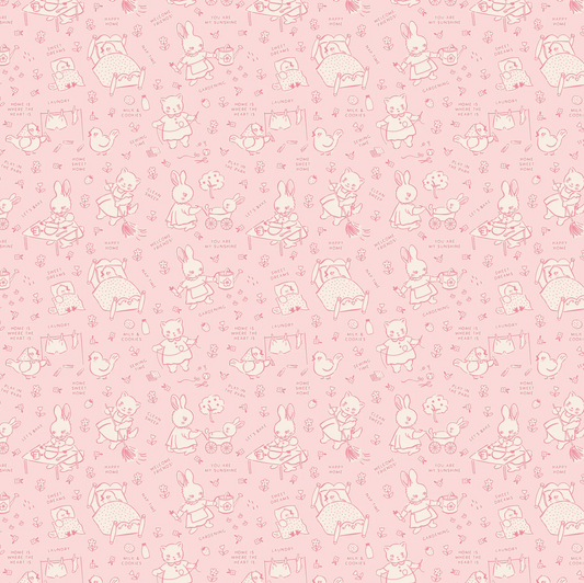 Home Sweet Home Chore Time Pink VR24461, Sold by 1/2 yard