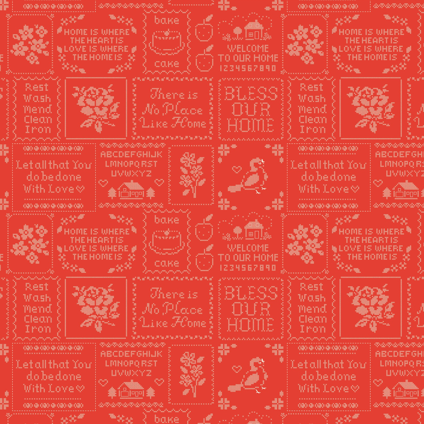 Home Sweet Home Cross Stitch Red VR24462, Sold by 1/2 yard, *PREORDER