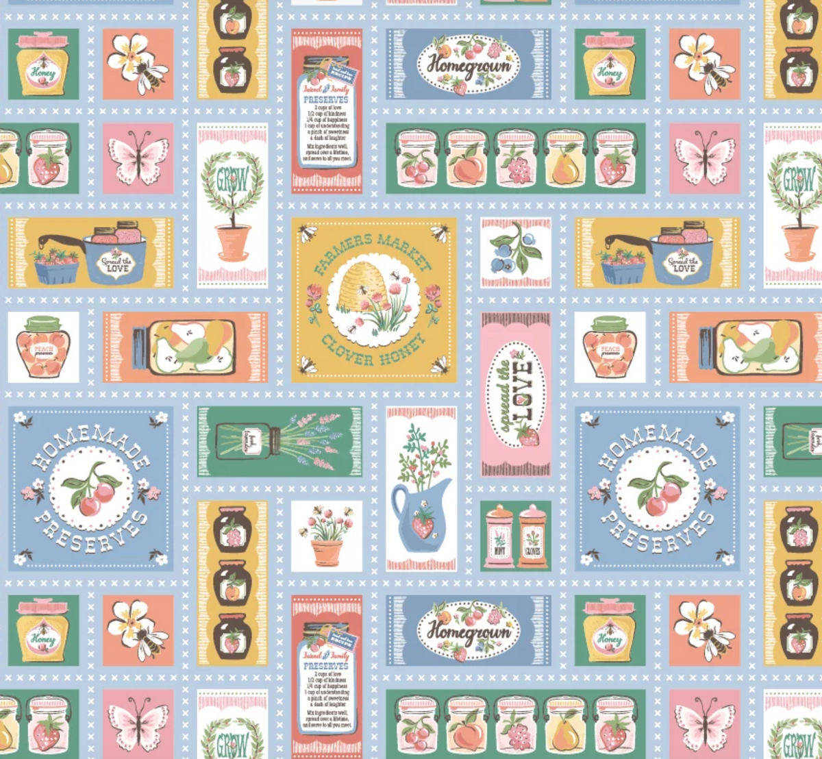 Farmers Market Blue Quilting Cotton Fabric – Homegrown Preserves by Poppie Cotton (1/2 Yard) | SKU HG26816