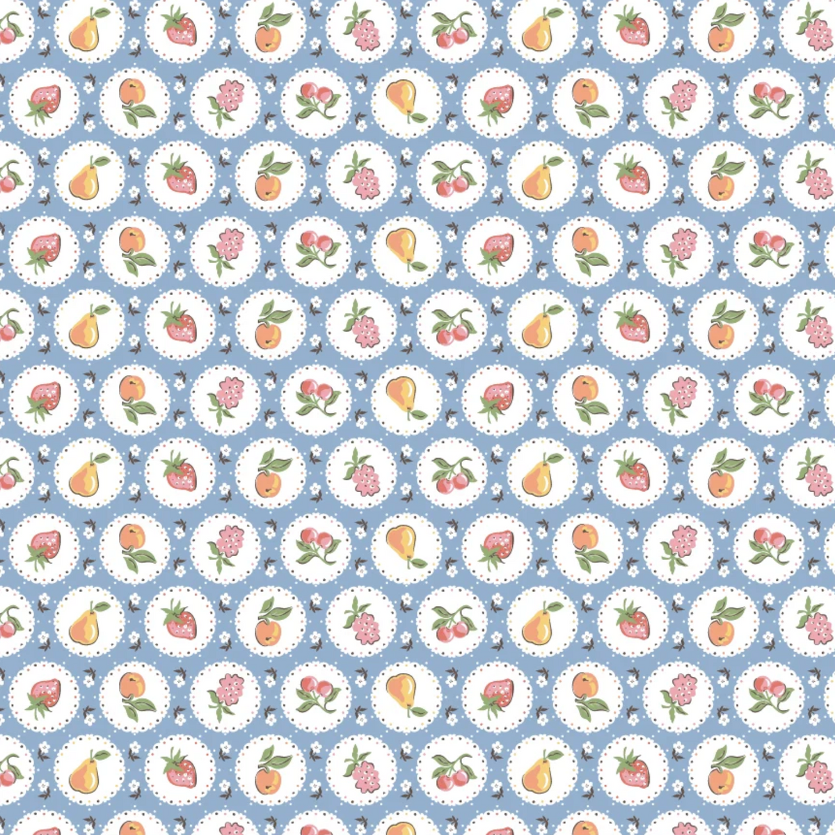 Fruit Plate Blue Quilting Cotton Fabric – Homegrown Preserves by Poppie Cotton (1/2 Yard) | SKU HG26810