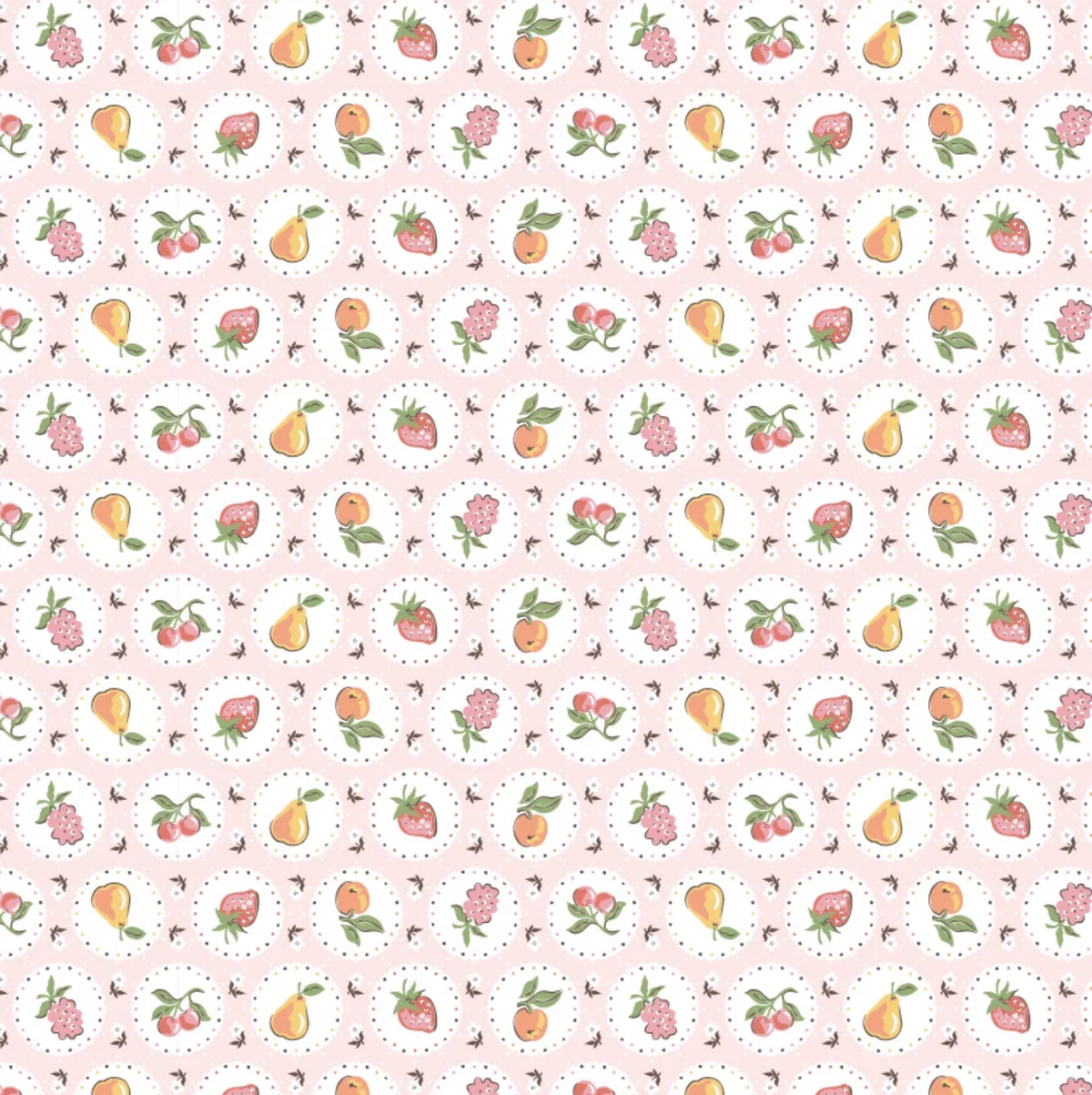 Fruit Plate Pink Quilting Cotton Fabric – Homegrown Preserves by Poppie Cotton (1/2 Yard) | SKU HG26812