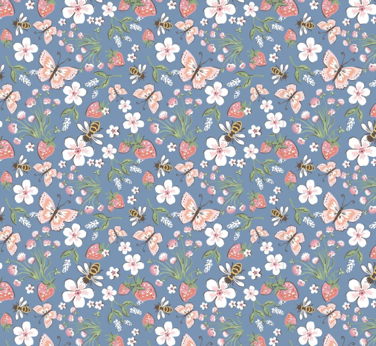 Honeybee Meadow Blue Quilting Cotton Fabric – Homegrown Preserves by Poppie Cotton (1/2 Yard) | SKU HG26801
