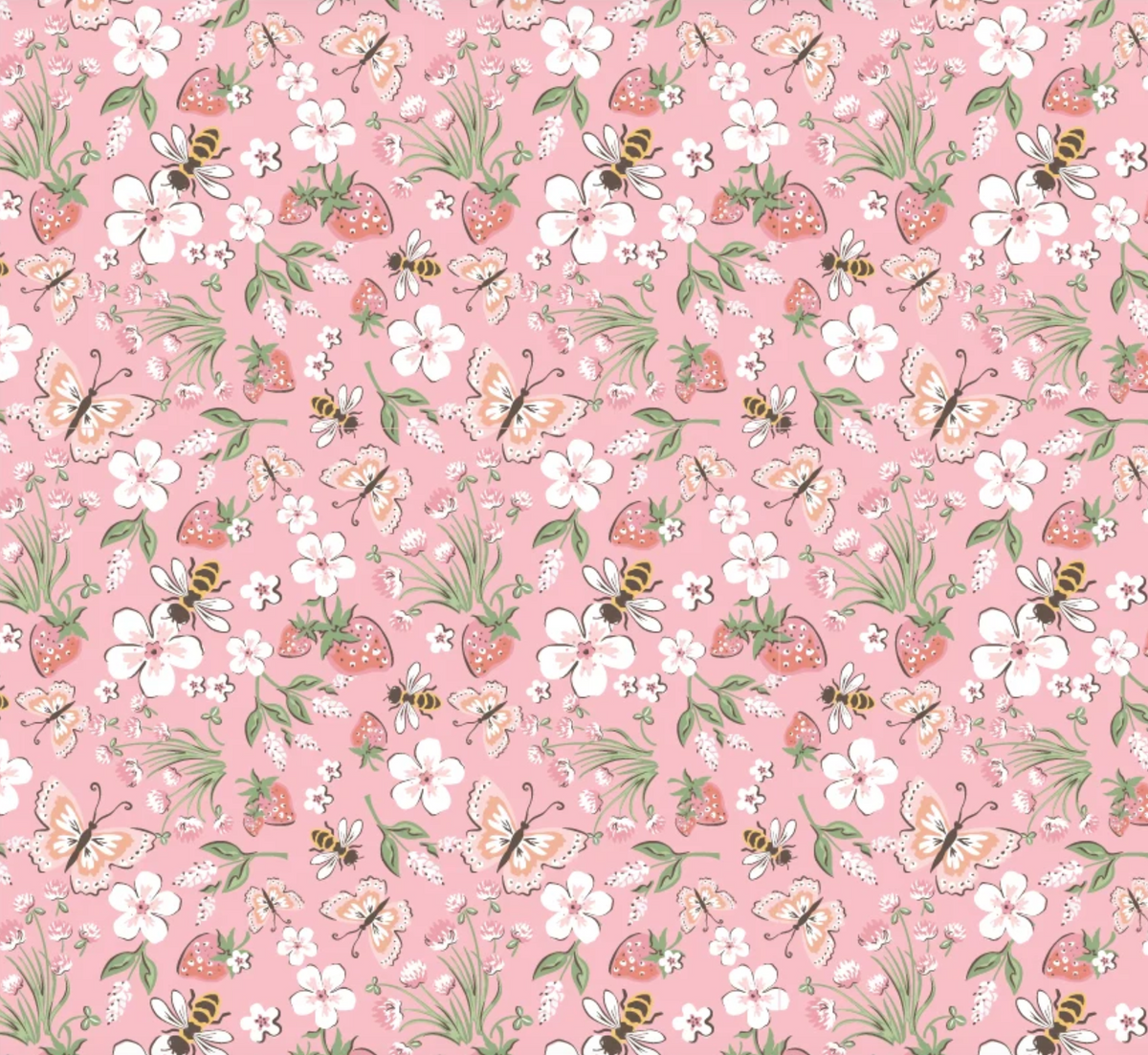 Honeybee Meadow Pink Quilting Cotton Fabric – Homegrown Preserves by Poppie Cotton (1/2 Yard) | SKU HG26803