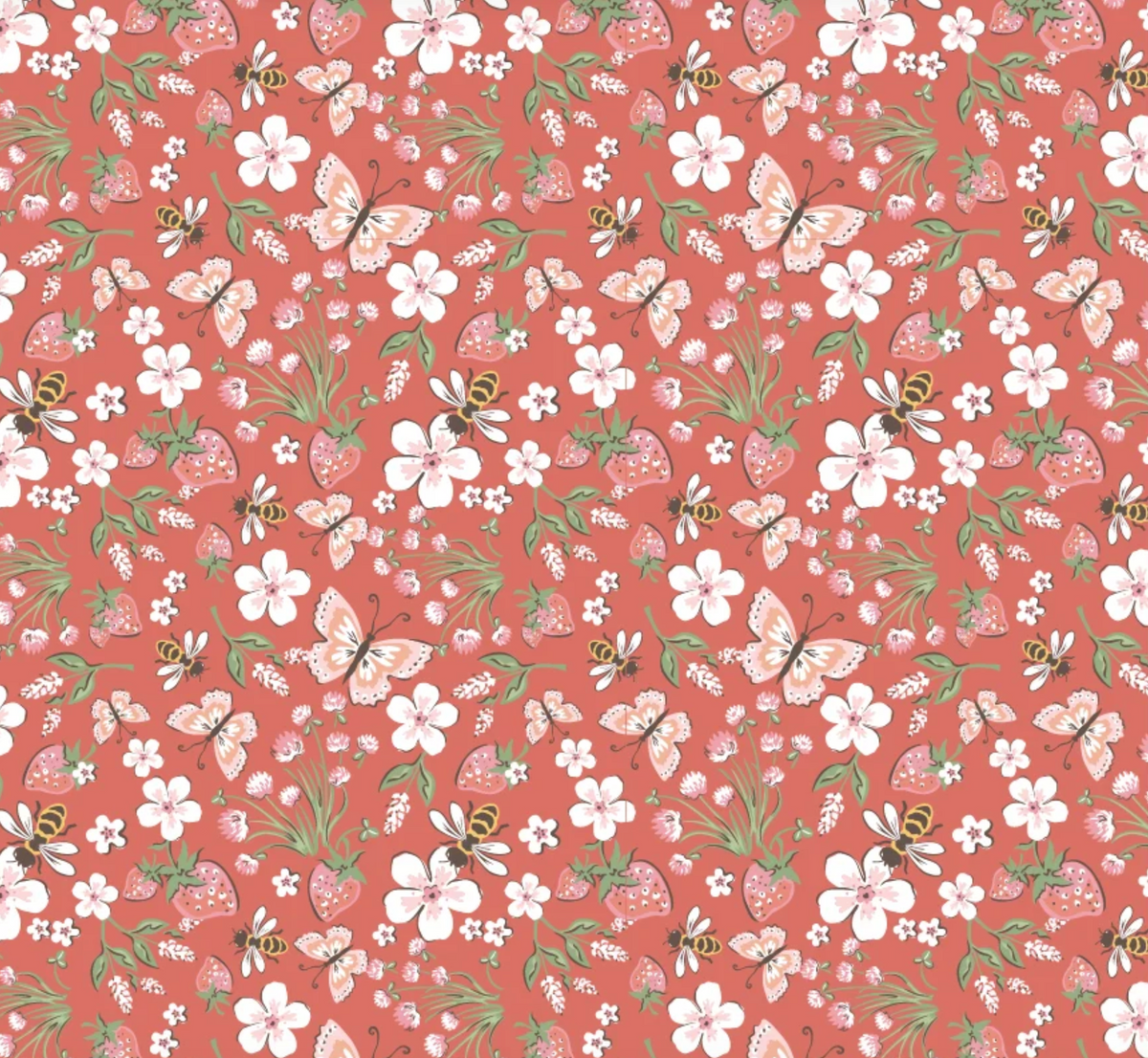 Honeybee Meadow Red Quilting Cotton Fabric – Homegrown Preserves by Poppie Cotton (1/2 Yard) | SKU HG26802