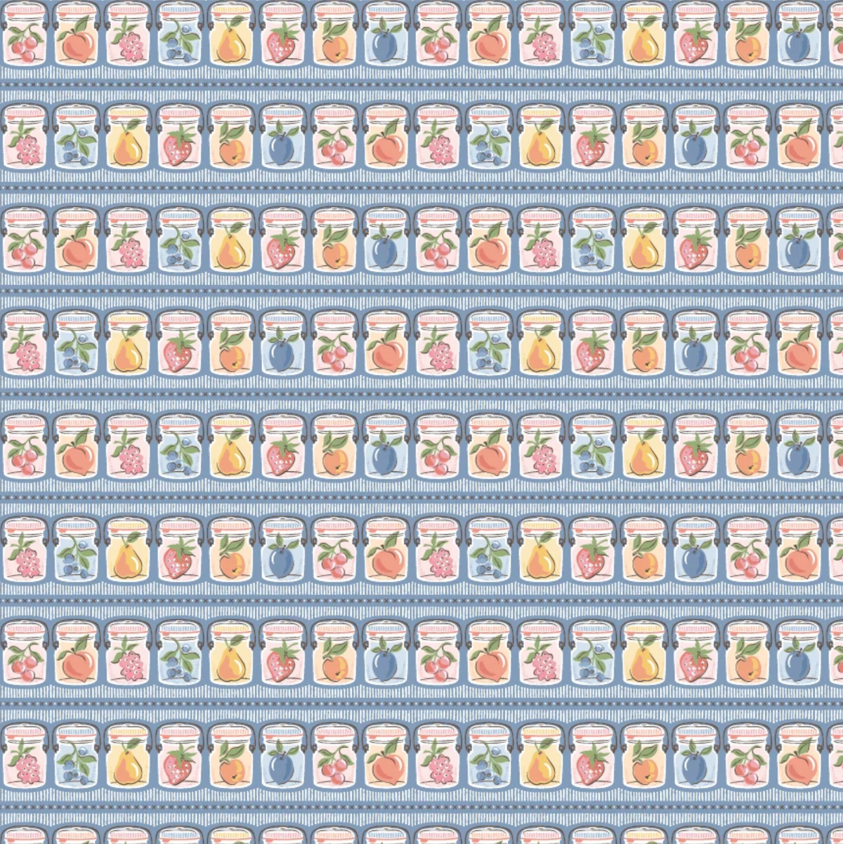 Summer Canning Blue Quilting Cotton Fabric – Homegrown Preserves by Poppie Cotton (1/2 Yard) | SKU HG26804