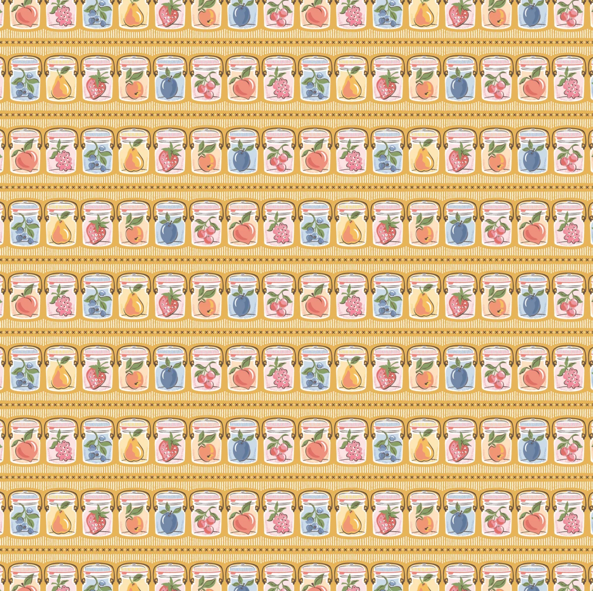 Summer Canning Yellow Quilting Cotton Fabric – Homegrown Preserves by Poppie Cotton (1/2 Yard) | SKU HG26806