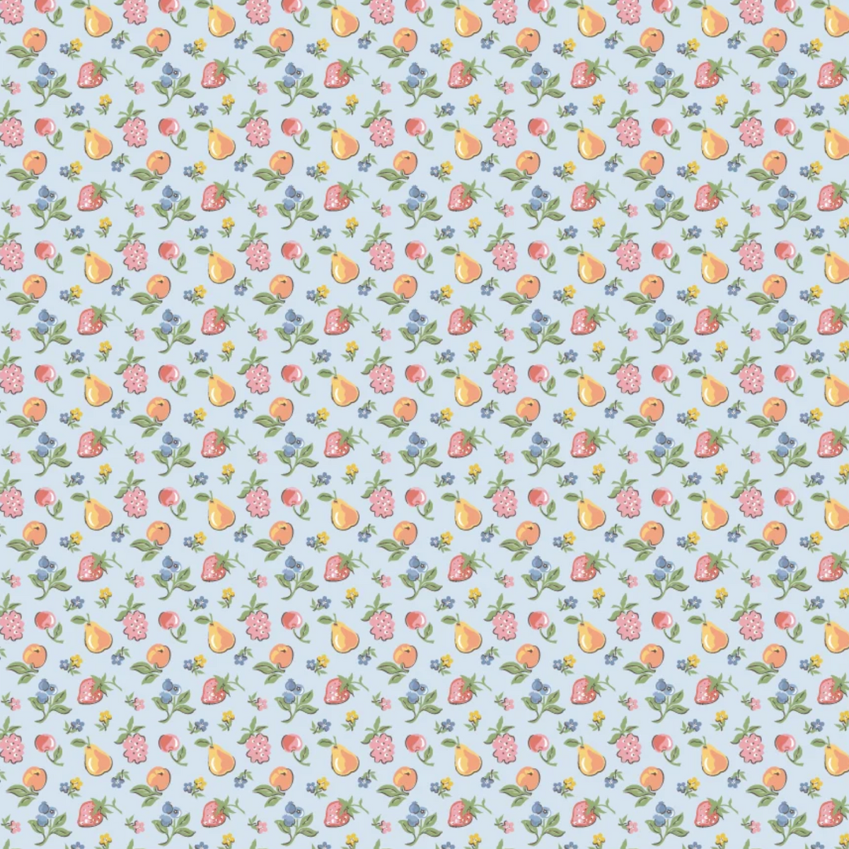 U-Pick Fruit Blue Quilting Cotton Fabric – Homegrown Preserves by Poppie Cotton (1/2 Yard) | SKU HG26813
