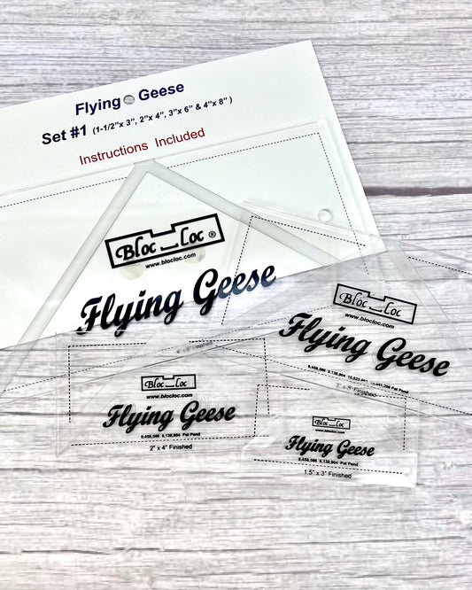 Flying Geese Ruler Set (set #1), by Bloc Loc, 4"x 8", 3"x 6", 2"x 4", 1.5"x 3" Finished