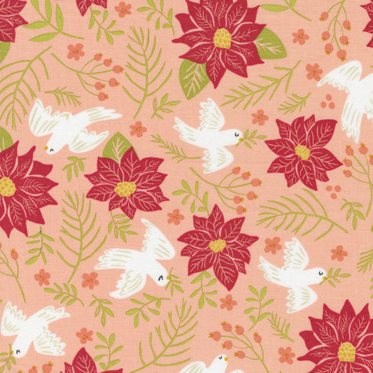 Joyful Joyful, Peace Large Floral Birds Poinsettia, Blush, 20802 19