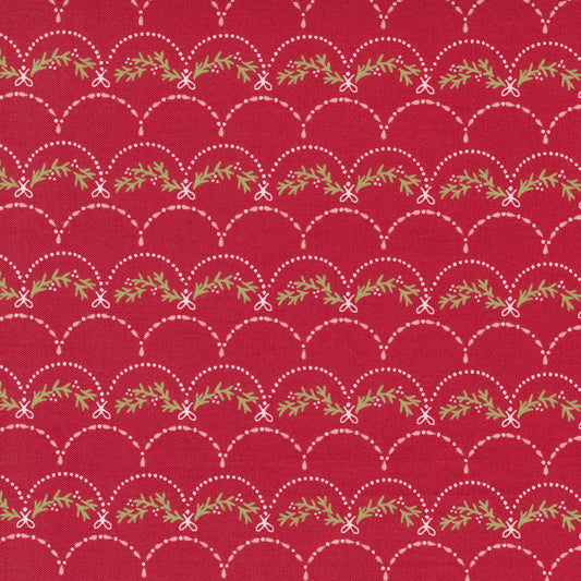 Joyful Joyful Fabric by Moda, Deck The Halls Blenders Christmas Garland Scallop, Poinsettia Red, 20805 22