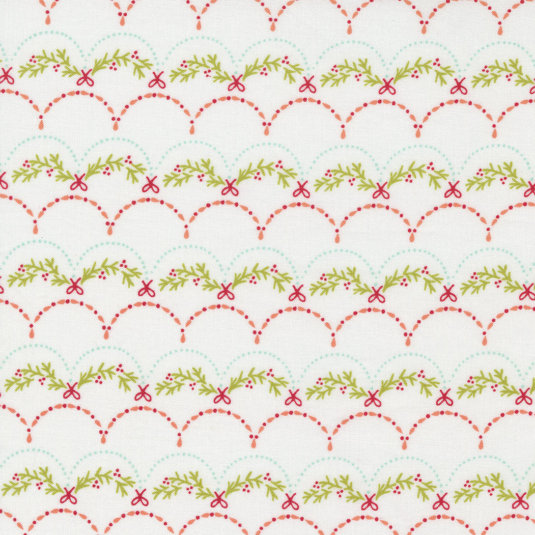 Joyful Joyful, Deck The Halls Blenders Christmas Garland Scallop, Vanilla, Sold by the 1/2 yard - Good Vibes Quilt Shop