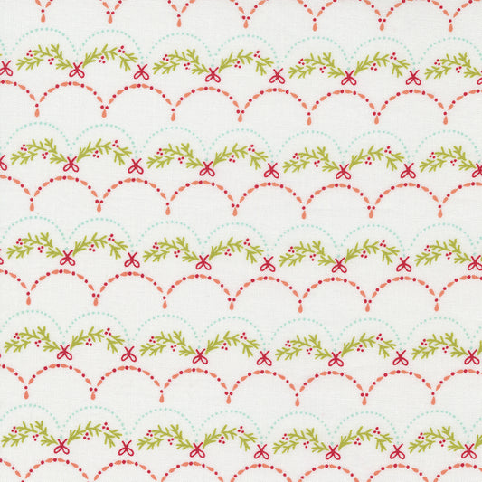 Joyful Joyful, Deck The Halls Blenders Christmas Garland Scallop, Vanilla, Sold by the 1/2 yard - Good Vibes Quilt Shop