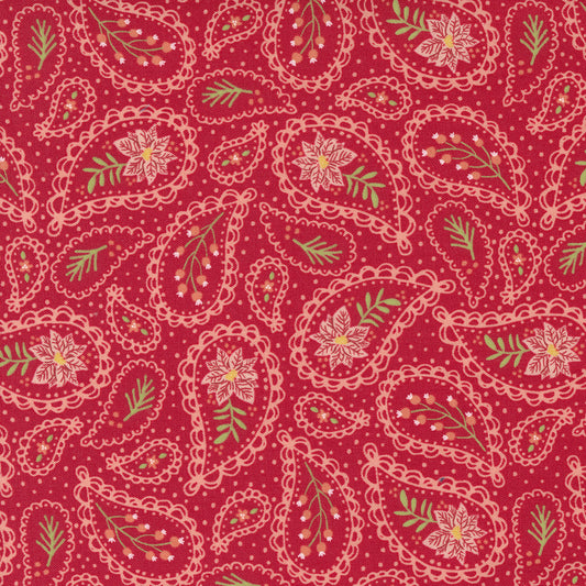 Joyful Joyful Fabric by Moda, Festive Paisley, Poinsettia Red, 20804 22