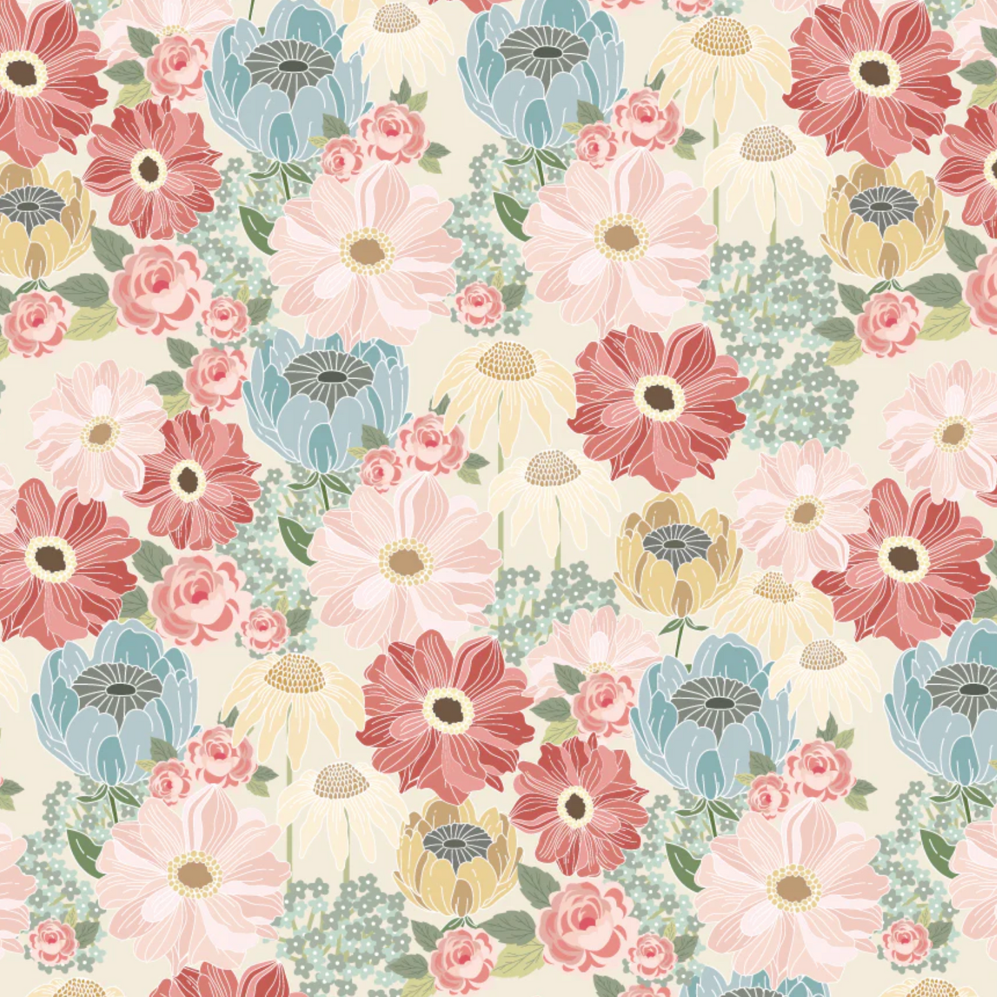 Moonlight Cream, KS261001, Kissin in the Moonlight Fabric Collection by Lori Woods, Sold by the 1/2 yard plus